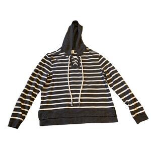 CAbi Hoodie Sweatshirt Size Medium Gray & White Windward Striped Nautical